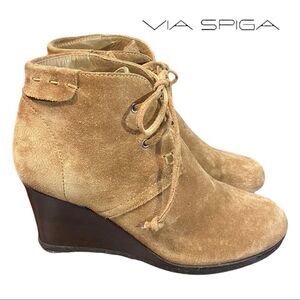 Via Spiga Women's Tan Suede Leather Wedge Ankle Boots Booties 5.5